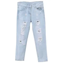 Плюс Размеры сезон осень-зима, джинсовая брюки Повседневное Высокая талия джинсы Винтаж Рваные джинсы для Для женщин Тонкий Свободные шаровары LM056