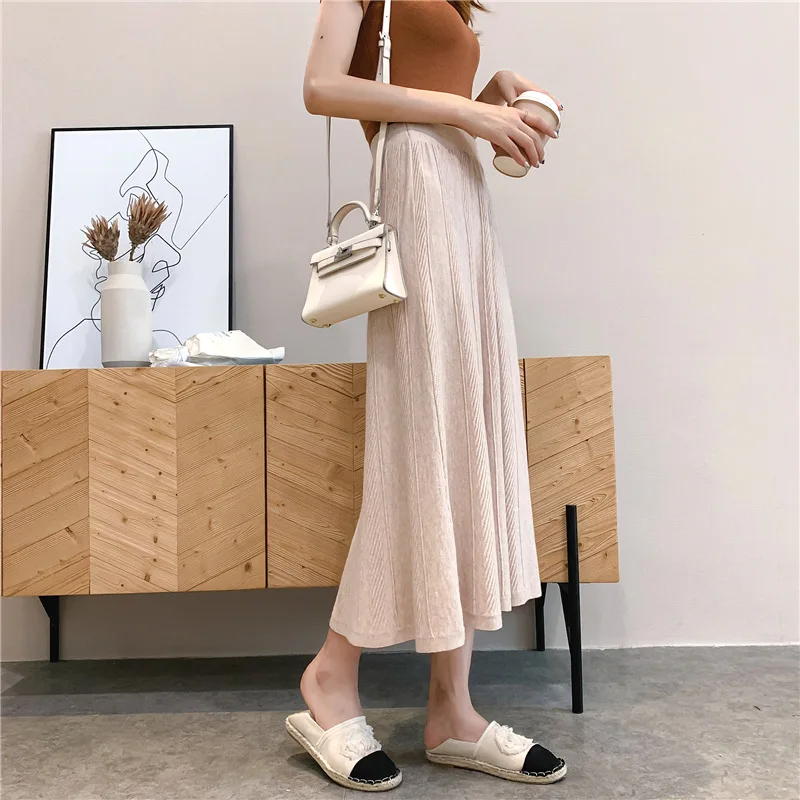 YuooMuoo Autumn Winter Women Warm Knit Korean Skirts Fashion Lady High Waist Skirt Girls Swing Autumn Elegant Skirt Saias
