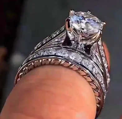 Кристальное женское кольцо с большим камнем, набор, Boho Fashion queen, 925 серебро, Свадебные обручальные кольца для женщин, кольцо на палец с надписью «Promise Love»