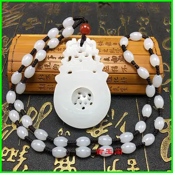 

Natural White Jade Hand-Carving Lucky Pendant Necklace Handmade Amulet Ornament*Free Gift Box