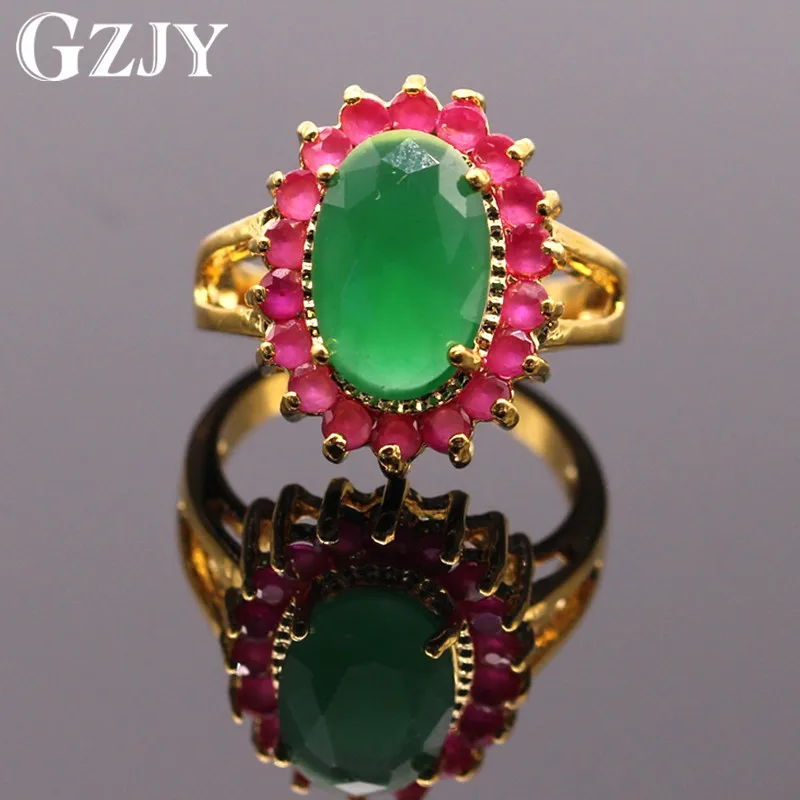 

Fashion Jewelry Oval Round Shape Green&Red Zircon Gold Color Rings For Women Summer Wedding Engagement Jewelry