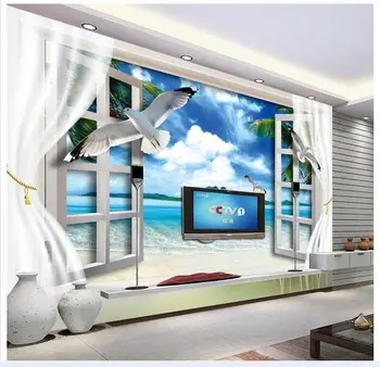 

Custom photo wallpaper 3d murals wallpaper beach 3 d TV setting wall window the sea scenery wallpaper for home decoration