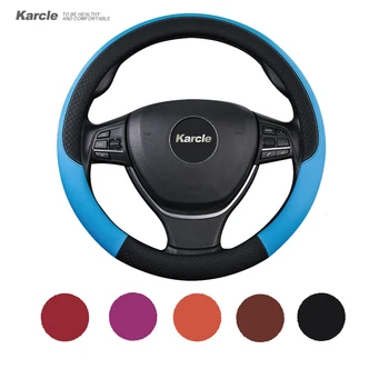 

Karcle 38CM Steering-wheel Covers Contrast Color Skin Feel PU leather Steering Wheel Cover car-styling Automobiles Accessories