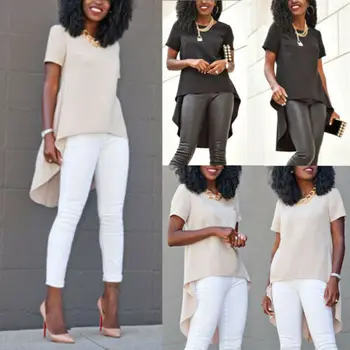 

2019 Summer New Womens Fashion Casual Plus Size Short Sleeve O-Neck Solid Tops Chiffon Blouse S-5XL