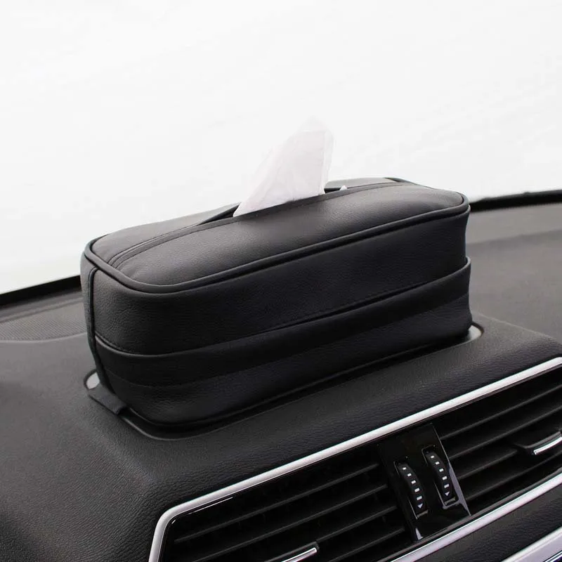 

High Quality Black Artificial Leather Car Tissue Box with Phone Holder Anyplace Sun Visor Armrest Block