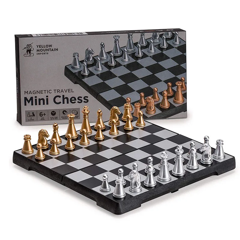 Mini 16.5x16.5cm Magnetic Foldable Chess Set Gold & Silver Portable For Travel Board Game Complete Playing Pieces Included Mini 16.5x16.5cm Magnetic Foldable Chess Set Gold & Silver Portable For Travel Board Game Complete Playing Pieces Included