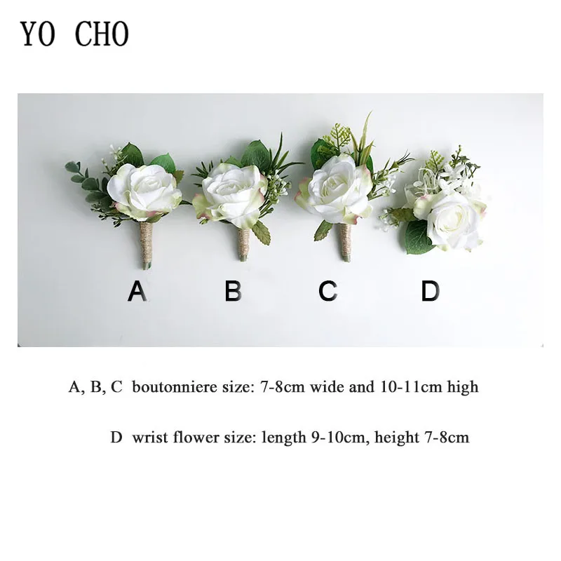 YO CHO Свадебный планировщик розы Искусственный шелк цветок на запястье корсаж браслет жених бутоньерка белый свадебный для мужчин свадебные цветы