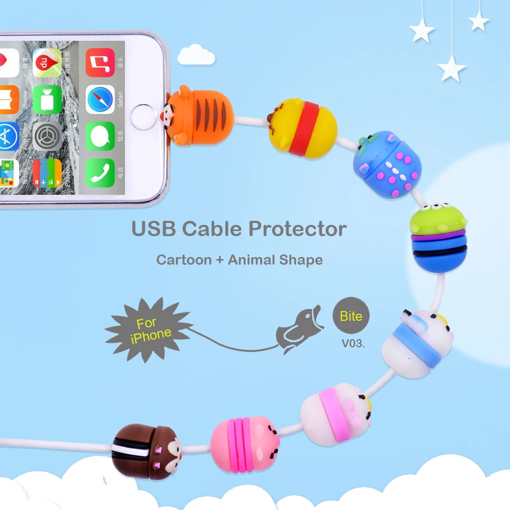 CHIPAL Tsum милый мультфильм укус животных кабель протектор для iPhone USB кабель для передачи данных кусачки провода моталка Органайзер кукла модель