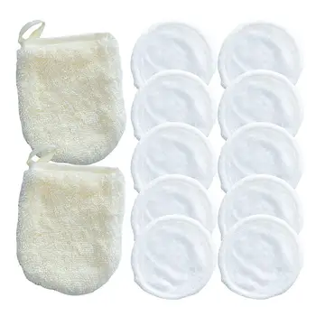 

10Pcs Reusable Makeup Remover Pads Organic Bamboo Cotton Microfiber Face Cleansing Gloves Laundry Organic Bag