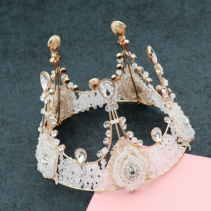 

Charm Baroque Crystal Lace Tiaras Vintage Handmade Round Crowns European Bridal Wedding Hair Ornaments Engagement Jewelry ML628