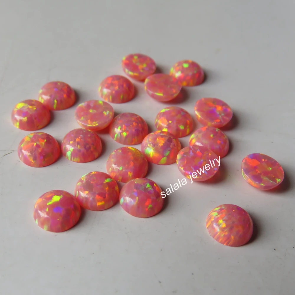 6 pcs Pink Glass Faceted Round Cabochon