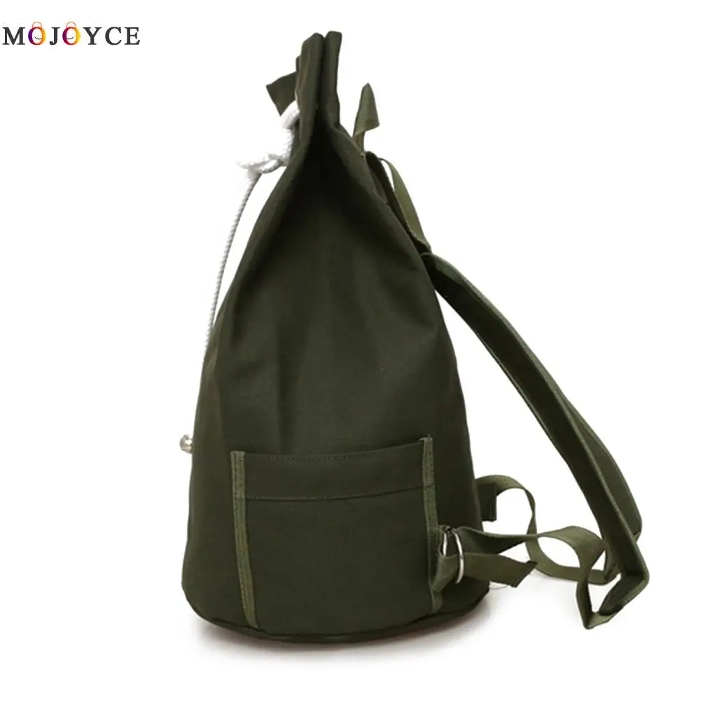 Billige Casual Männer Leinwand Große Kapazität Barrel Rucksack Einfache Reise Rucksack Armee Grün Zurück Pack Teenager Schule Rucksack