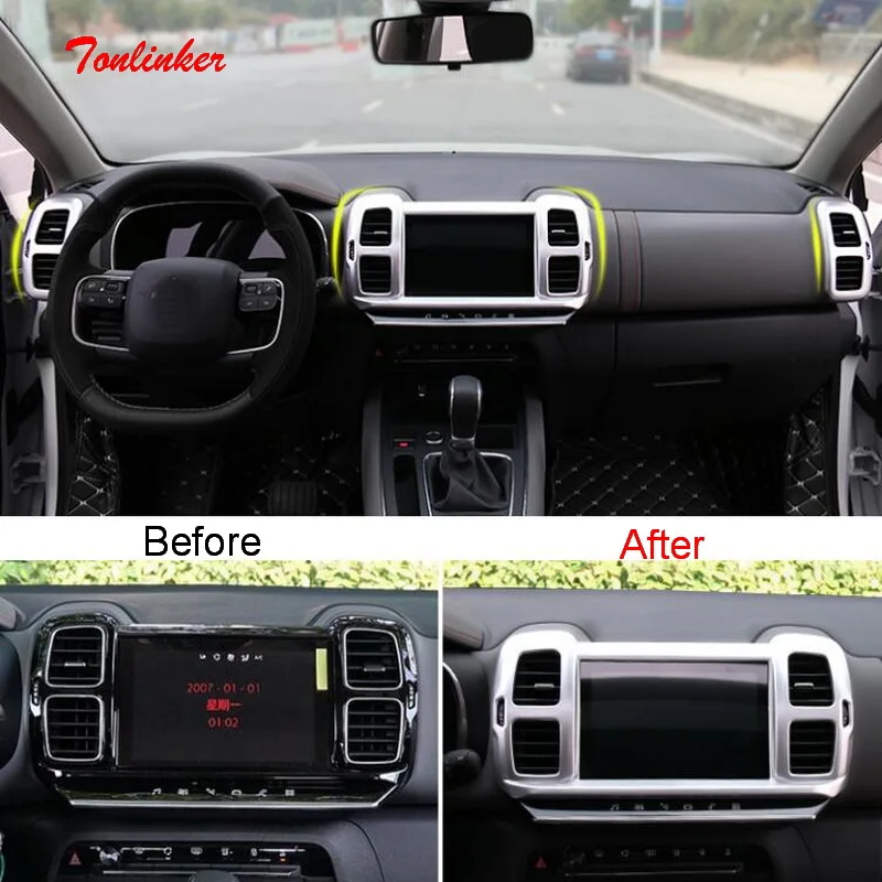 

Tonlinker Interior Center Console Outlet Cover Sticker for CITROEN C5 Aircross 2018-19 Car Styling 1/2 PCS ABS Covers stickers