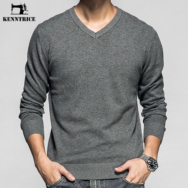 KENNTRICE Autumn Mens Pullover Sweaters V Neck Simple Fashion Vintage Cotton Men Sweaters Jumpers Spring Males Clothing