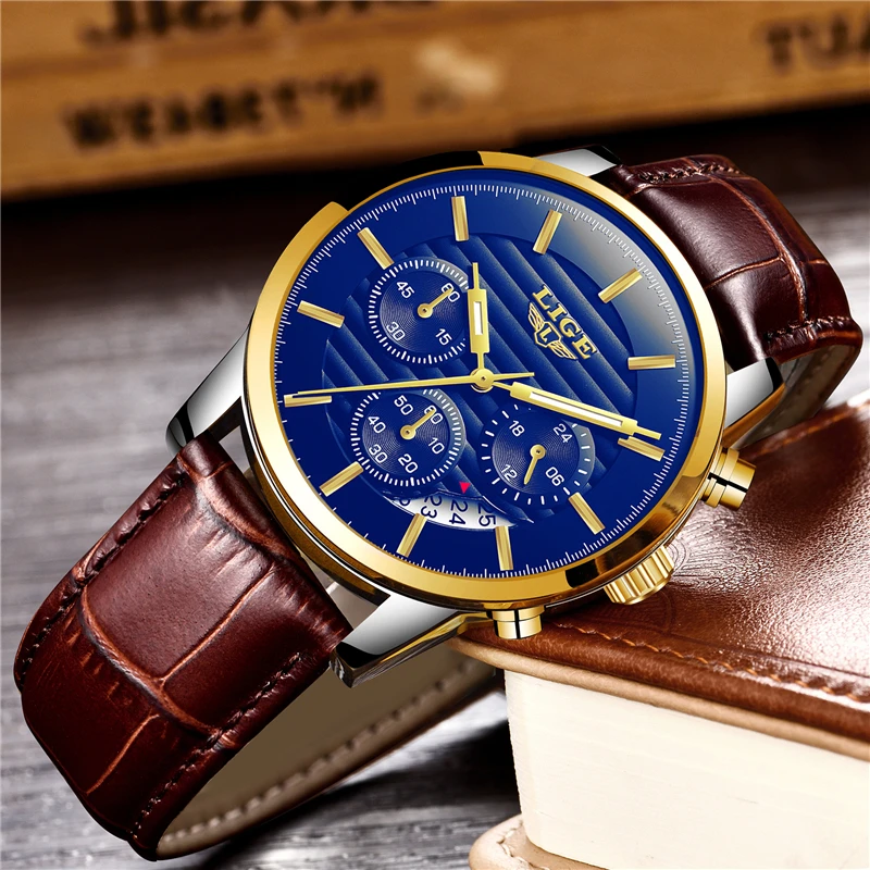 Men Watches Luxury Brand LIGE Multi Function Mens Sport Quartz Watch Man Waterproof leather Business Clock Male Wrist Watch