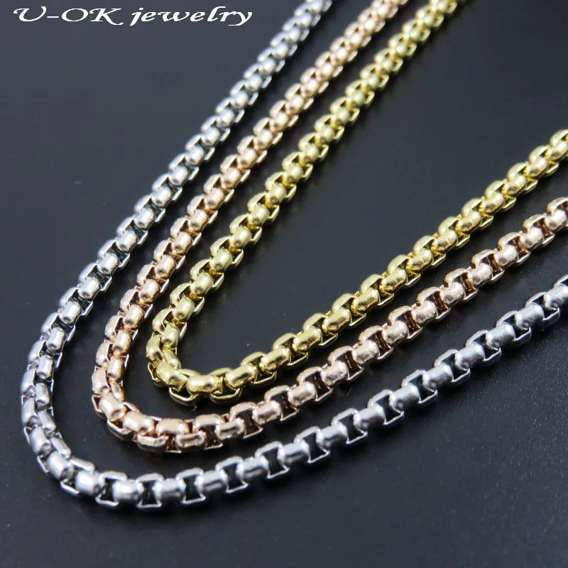 Gold color 316L Stainless Steel Round Box Chain, Rose Gold Women Chain, Men's Pendant Necklace