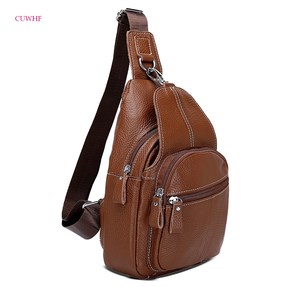 Explosive quality Genuine Leather Mens Sling Bag business travel Single Shoulder Bags Men Chest Pack Messenger Crossbody | Багаж и сумки