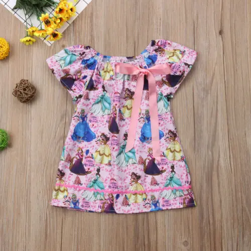 Infant Kids Baby Girls Summer Pink Desses Cute Cartoon Princess ...