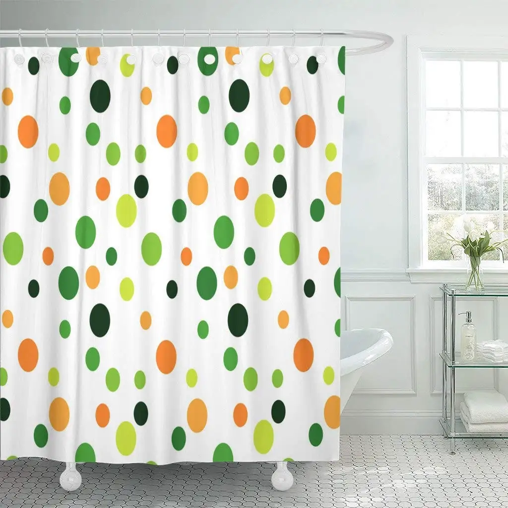 Fabric Shower Curtain Hooks Colorful Polkadot Fresh Lemon Lime Orange