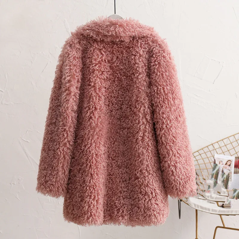Lisa Colly New Women Cotton Coat Lamb Faux Fur Jacket Coat Women long Furry Furs Coat Overcoat Winter Warm Fox Fur Outerwear