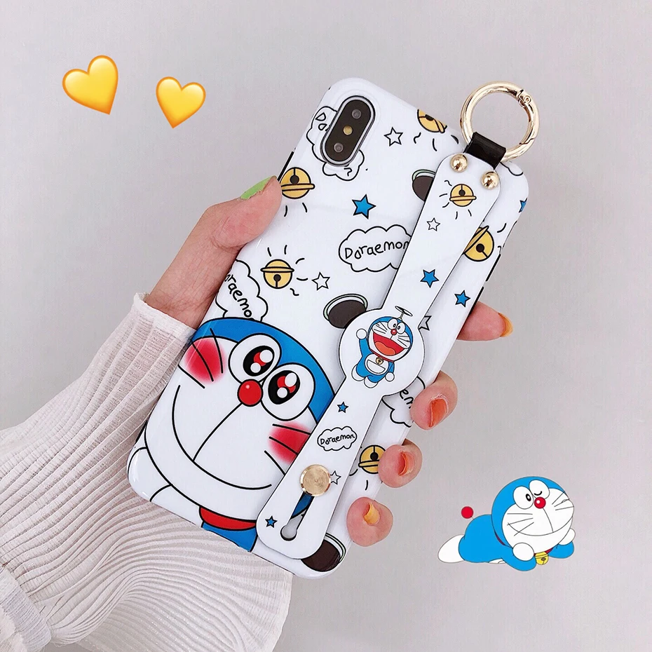 Мультфильм Doraemon Телефон чехол для iPhone 7 8 6 S 6 Plus X XR XS Max Роскошный милый аниме ремешок подставка чехол для iPhone X