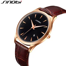 SINOBI Hommes Montres Top Marque De Luxe Ultra Mince Calendrier Affichage Montre À Quartz Hommes 2016 En Cuir D’affaires Bande Relogio Masculino