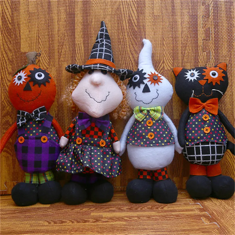 Halloween Fright Night Dolls Witch Ghost Black Cat Pumkin Elf Plush Toys Christmas Kids Friends Gift Cartoon Cosplay Decor  (3)