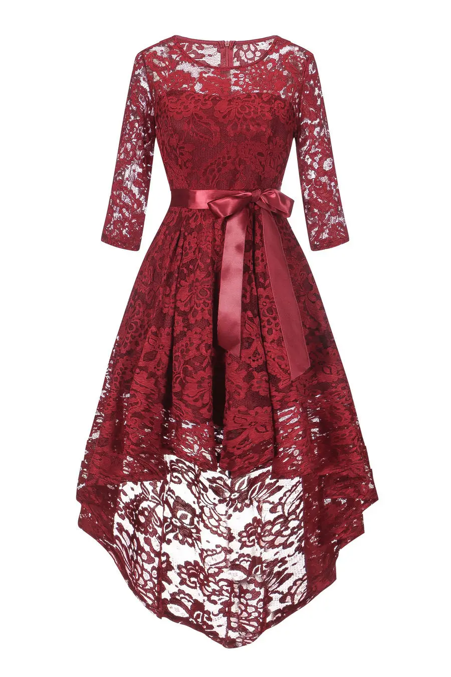 Gladiolus Hot 2018 Autumn Dress Women 34 Sleeve Sexy Lace Hollow Belt Tunic Midi Vintage Dress Evening Cocktail Party Dresses (10)