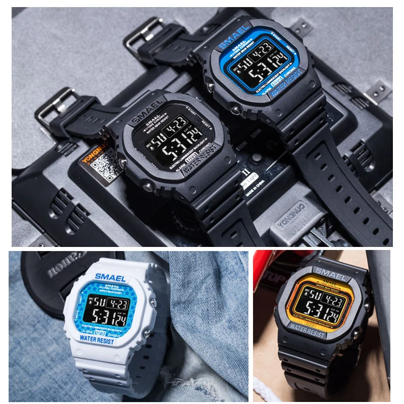 SMAEL Fashion Sports Watches Men Waterproof Countdown Silicone Camo Watch Alarm Male Women Digital Wristwatch Relogio Masculino