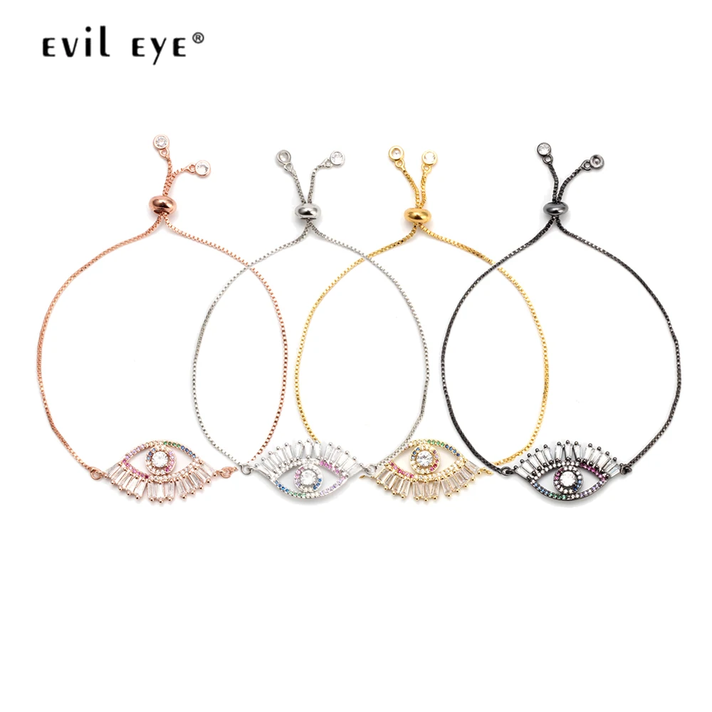 

EVIL EYE Bracelet Rose Gold Silver Color Chain Evil Eye Charm Bracelet Adjustable Micro Pave Zircon Jewelry for Women EY6281