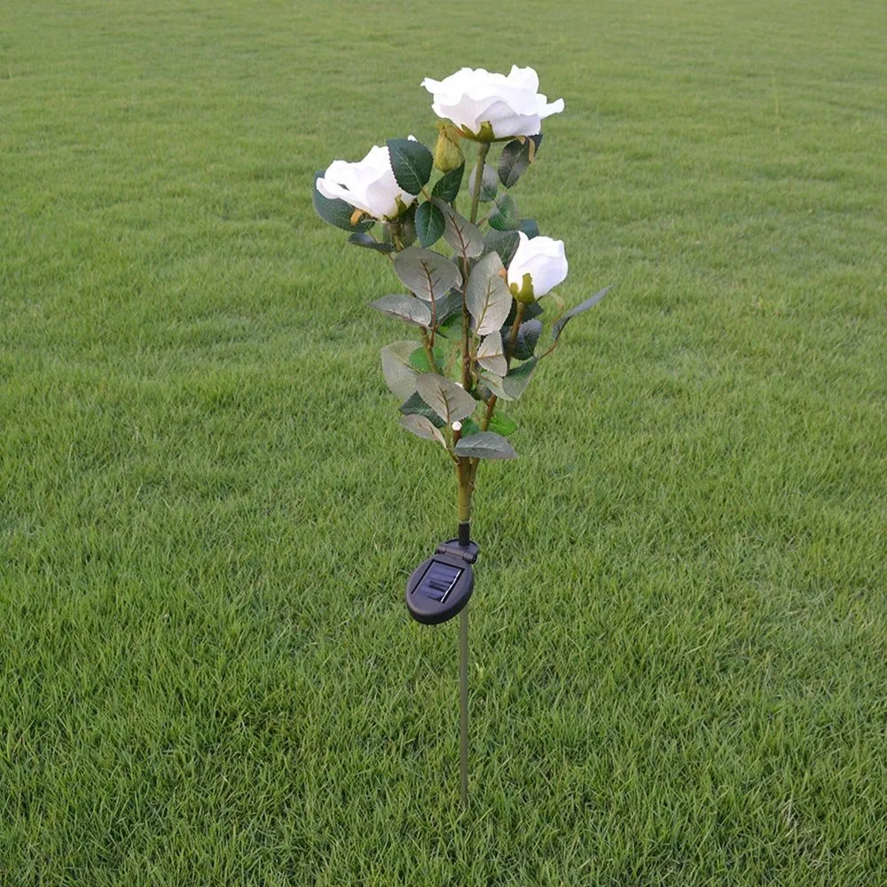 3 головы белый цветок розы солнечный светильник светодиодный декоративный наружный Газон лампа домашний сад поддельный цветок ночной Светильник s IP44 водонепроницаемые лампы
