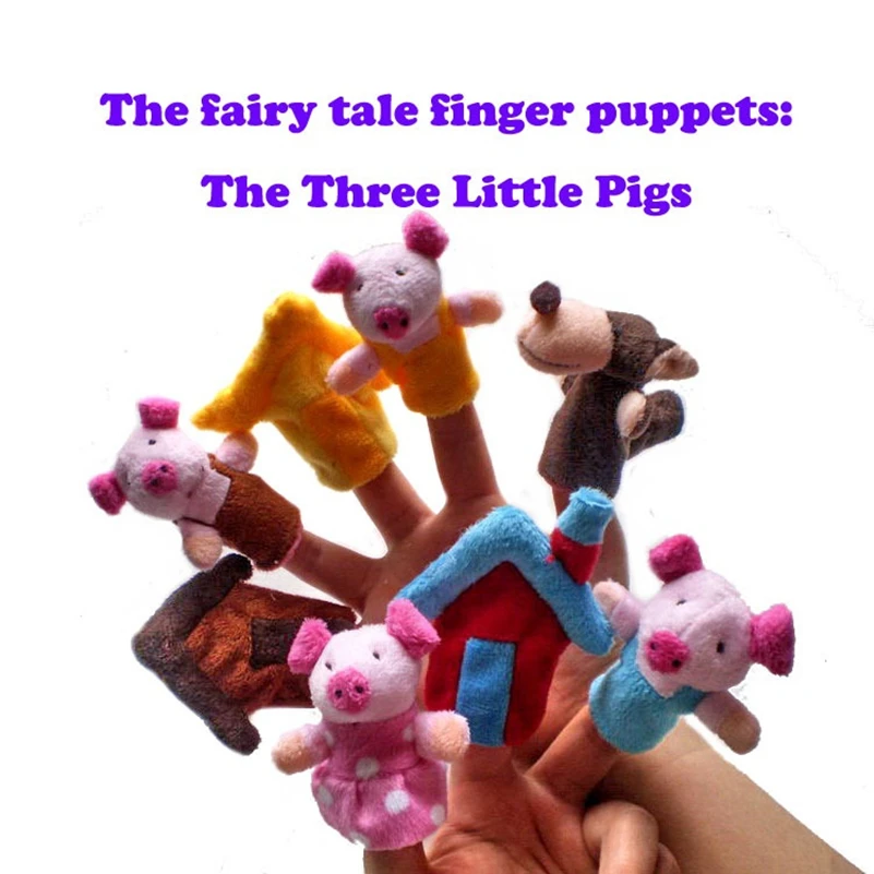 

8 Pcs/lot Hot The Three Little Pigs Finger Puppet Children Educational Fairy Tale Toy Plush Puppet