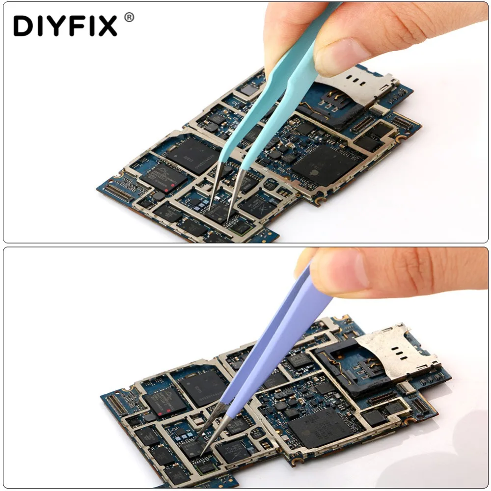 DIYFIX 2Pcs Eyelash Extension Tweezers Straight Curved Forceps Pliers for Nail Art Jewelry DIY Gem Decor Picking Hand Tools Kit
