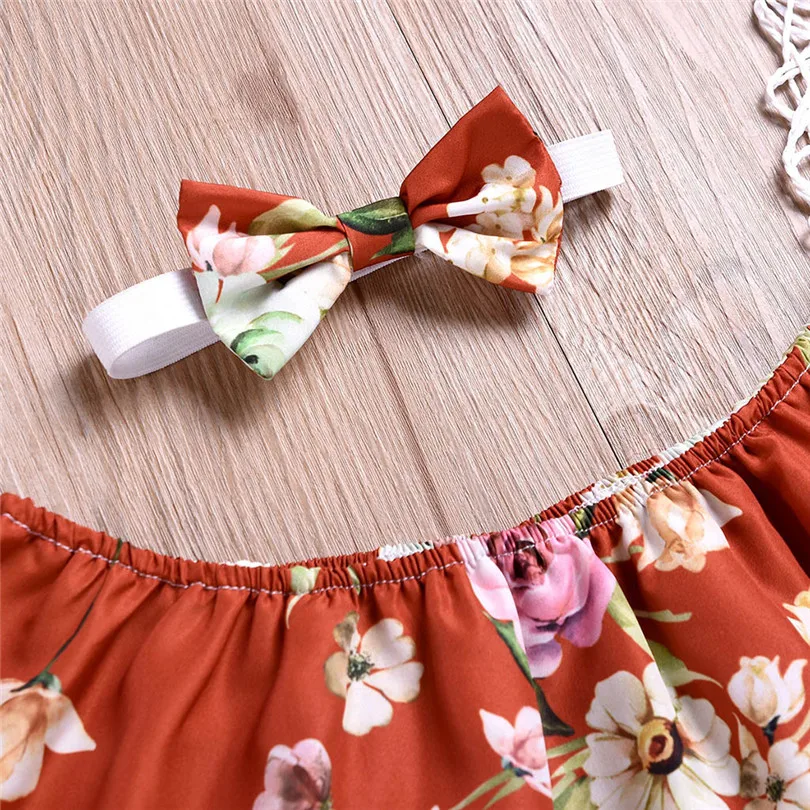 Fashion cute design Summer Baby Girls Ruffles Floral Print Romper Bodysuit Jumpsuit+Headband Outfits 2019 new (9)