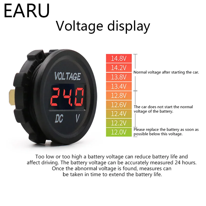 DC5V-48V, цифровой вольтметр, Круглый, водонепроницаемый, для лодки, для автомобиля, для укладки мотоцикла, светодиодный, панель, вольтметр, измеритель напряжения, тестер, монитор, дисплей