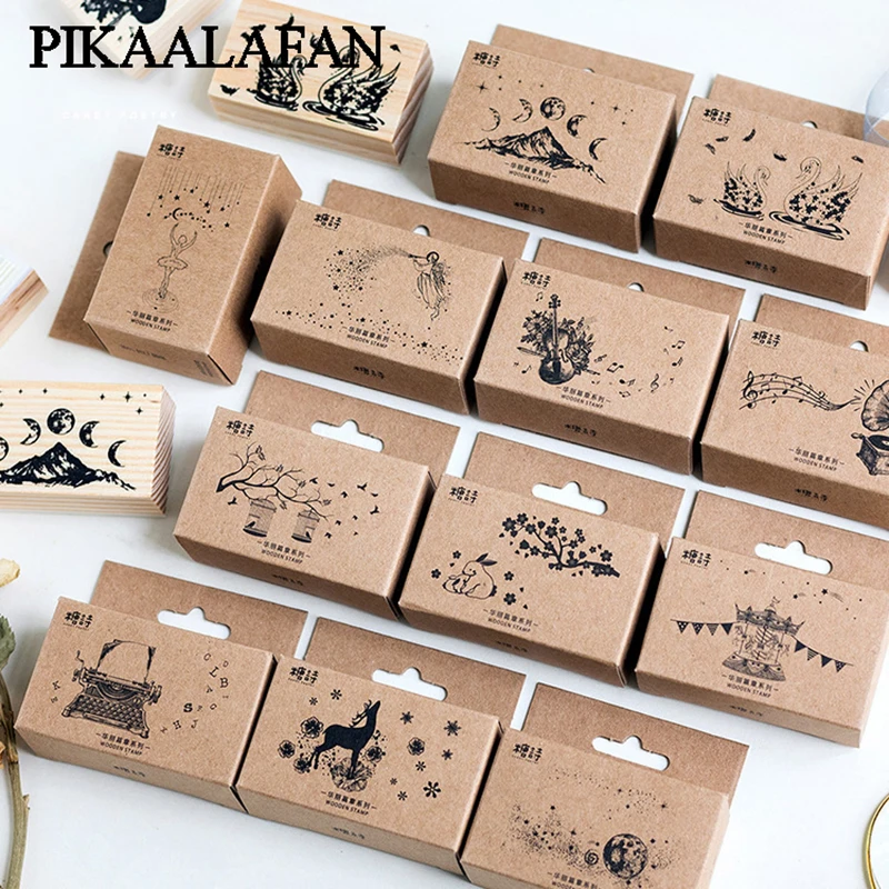 Pikaalafan богато главы серии Коробки дерево альбом для штампов DIY Фотоальбом Карта деревянное украшение резиновая игрушечная печать