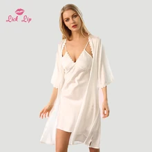 Lick губ сексуальный купальный халат с v-образным вырезом платье костюм для женщин Белый Синий атлас Ночная рубашка кимоно халат Femme спинки девушки пижамы SWC4954-47
