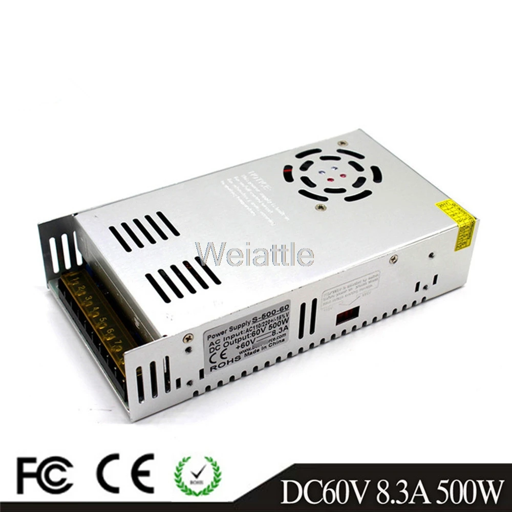 

8.3A 500W LED Light Belt Driver Switching Power Supply 110/220VAC-DC60V Constant Voltage Transformer Monitoring CCTV CNC Motor