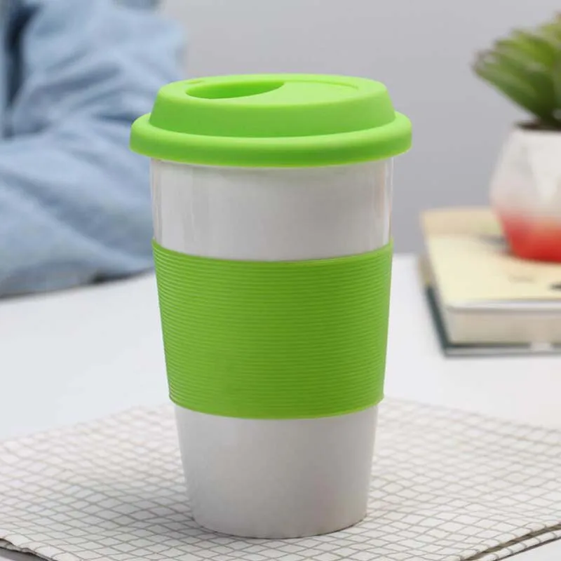 Высокого качества, для молока, керамическая чашка дорожная кофейная кружка с силиконовой крышкой для чая и кофе чашка кофе под заказ - Цвет: White Green