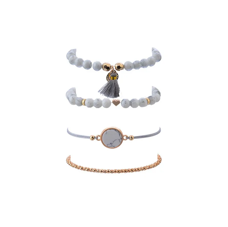 Mostyle богемный мраморный камень Набор браслетов с бусинами для женщин натуральный камень кисточка браслеты с подвесками ювелирный женский браслет