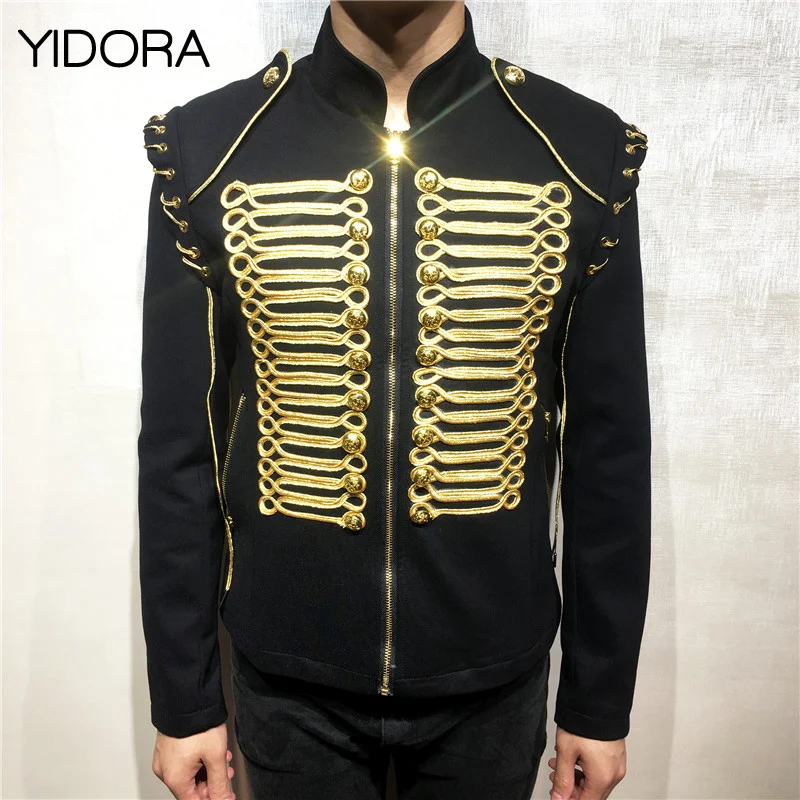 F/W 2018 Men Black & Golden Blazer Jacket Features Golden Piping