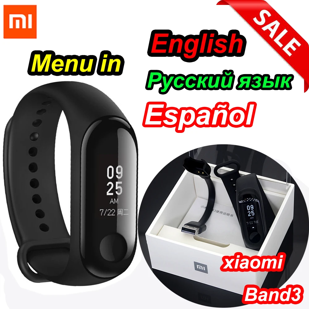 Xiaomi mi Band 3/mi band 2 умный Браслет фитнес-браслет mi Band большой сенсорный экран OLED частота сердечных сокращений сообщения Smartband