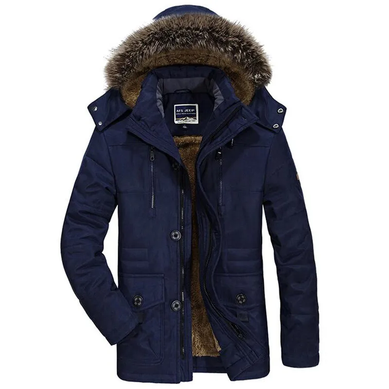 Для мужчин; зимняя куртка Для мужчин s Марка плюс бархат с капюшоном мягкий мужской Повседневное теплый флис меховой воротник парки холодной зимы пальто H8K74 - Цвет: blue