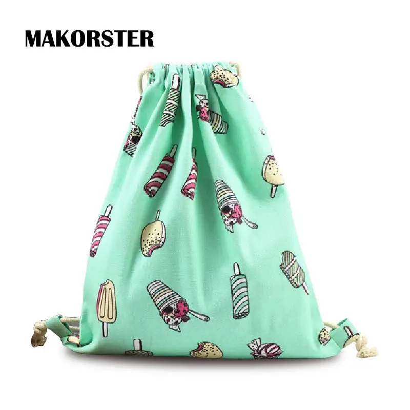 MAKORSTER Fashion backpacks for teenage girls Cotton Fabric Women backpack school drawstring bag