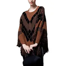 Winter Autumn Fashion Ladies Shirts Oversized Chess Street Midi Tassel Bats Long Sleeve Sweaters Women Sweater 2017 Outwear