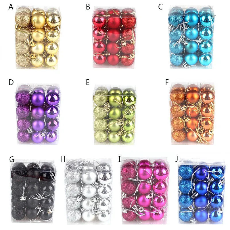 24Pcs/Lot Colorful Glitter Christmas Balls Ornament Hanging Baubles Decoration For Christmas Party Decoration