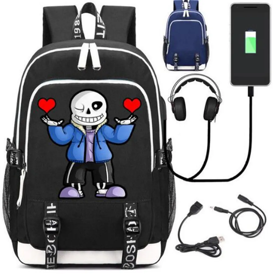 Игра Undertale Sans рюкзак сумка ж/USB Мода порт/замок/наушники путешествия ноутбук студентов школьная сумка подарок - Цвет: Style 2