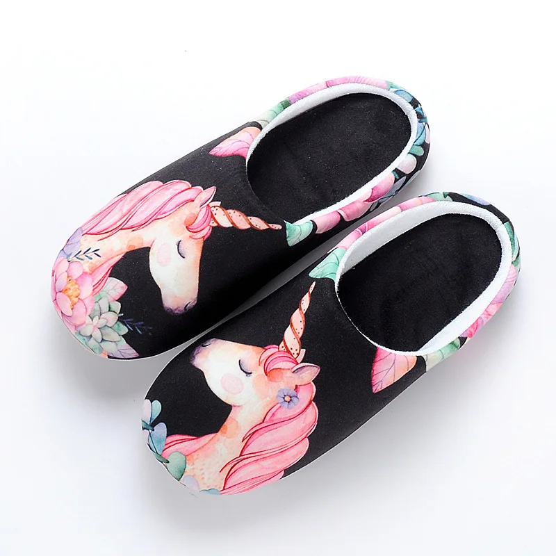 

Warm Indoor Womens Unicorn Slippers 2018 Winter Unicornio Pantoufles Home Slippers Zapatillas Mujer Chausson Licorne