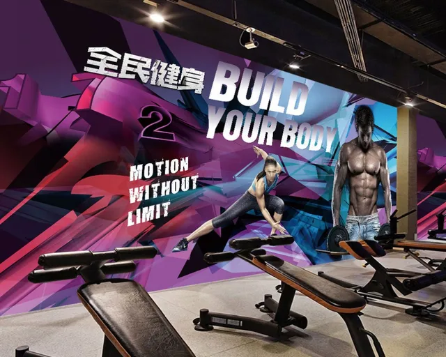 US $17.00 Free Shipping Sports Fitness Decorative Painting Wall Gym Custom 3D Decoration Photo Wallpaper Chea