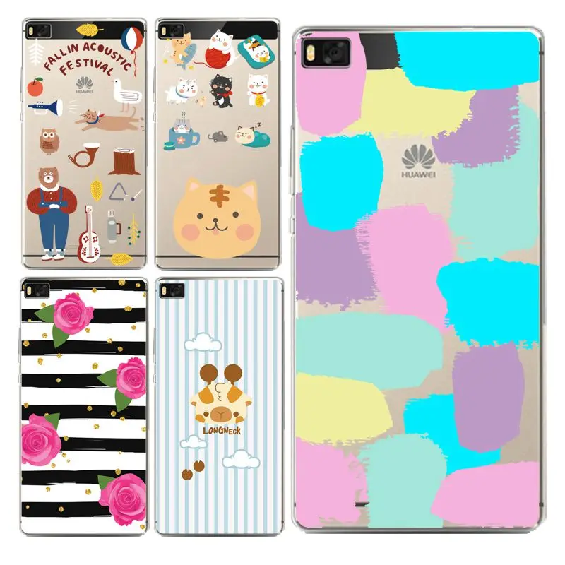 Giraffe Soft Clear TPU Phone Case For huawei P10plus P8 P9lite honor 3c 4c 6a 7 8 9 5c Flora Flower Bear Cat Cover Free Shipping | Мобильные